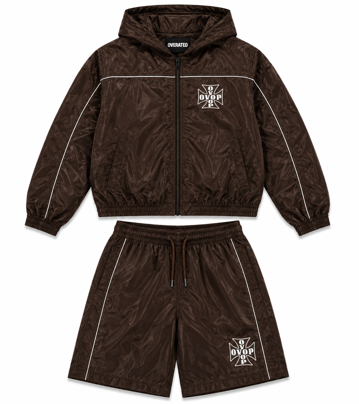 Brown Overated Windbreaker Short Set