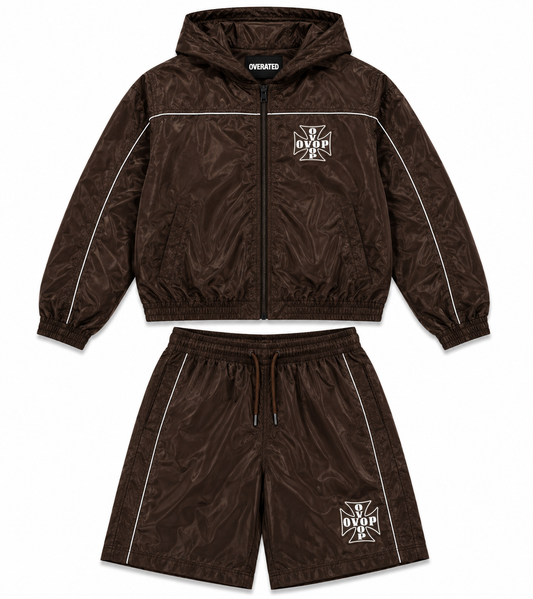 Brown Overated Windbreaker Short Set