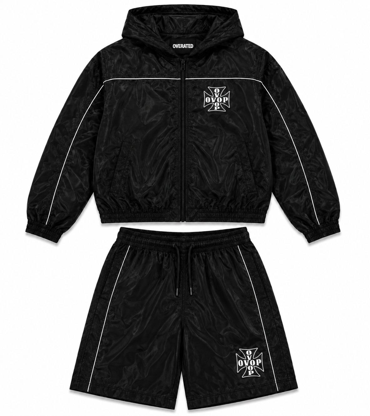 Black Overated Windbreaker Short Set